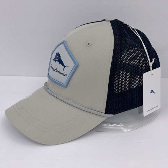 TOMMY BAHAMA CAP/HAT, MARLON FISH LOGO, BLACK COOL MESH,ADJUT STRAP, GREY COLOR - Picture 2 of 12